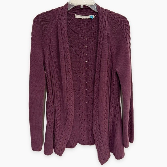 Anthropologie Sparrow | Open Knit Cardigan Purple Cotton Size Small - Picture 1 of 5